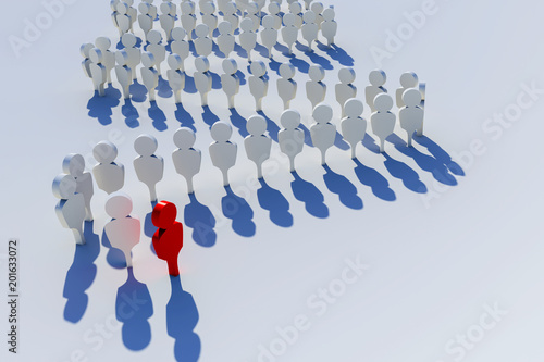 business leadership people concept with 3d rendering man stand frontline of normal people behind