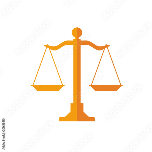 The symbol of wood scales for law, justice, and equality in a flat and simple design