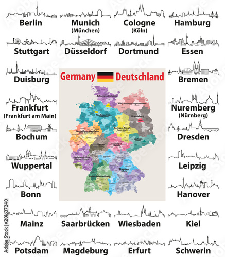 Germany cities skylines vector outline icons