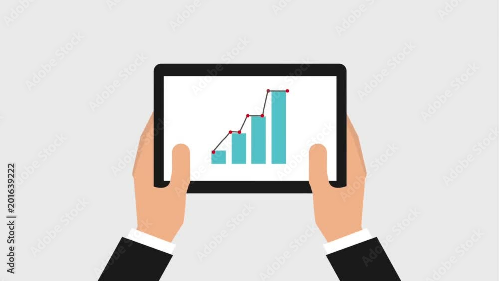 hand holding device technology with bar graph diagram on screen animation hd hand holding device technology with bar graph diagram on screen animation hd
