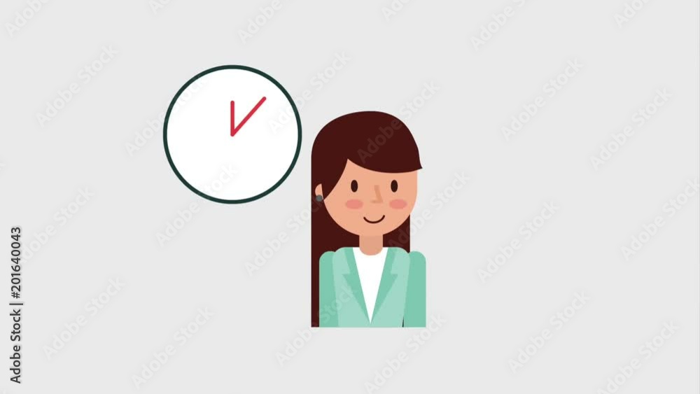 cartoon woman employee worker clock time animation hd cartoon woman employee worker clock time animation hd