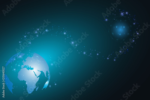 Global Social networking connection. World map polygonal mesh and line as business  composition concept. Vector Illustration.