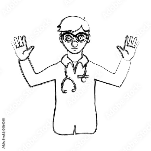 grunge man doctor with clown nose and uniform