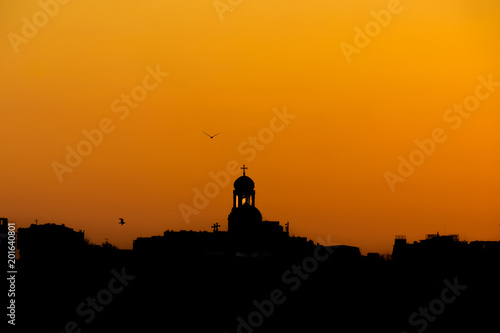 Sunset cityscape silhouette