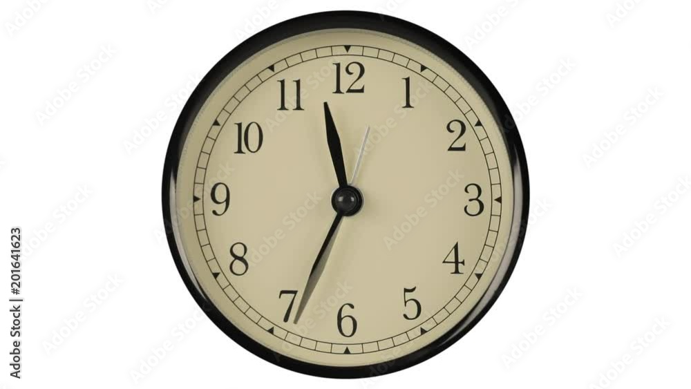 Flow of time demonstrated on clock with fast moving hands on white Flow of time demonstrated on clock with fast moving hands on white