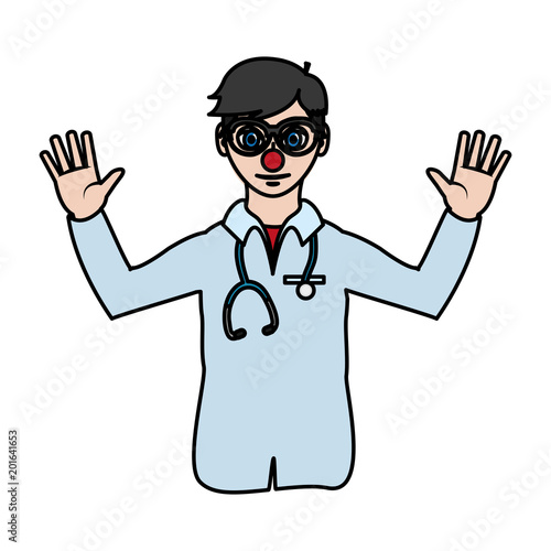 color man doctor with clown nose and uniform