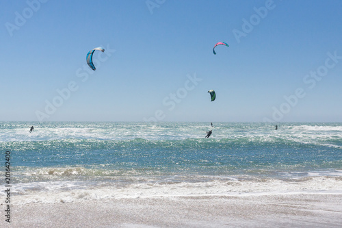 Kite surfers in the Ocean. California coast way. Highway 1. USA