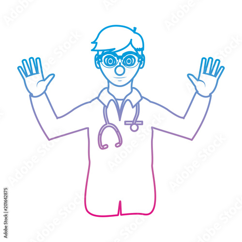 degraded line man doctor with clown nose and uniform
