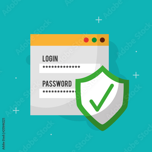 cyber security login password shield checkmark vector illustration