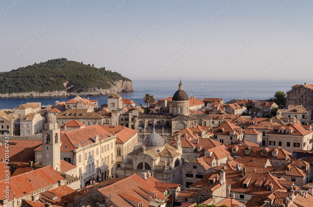 dubrovnik from the wall, aerial view of dubrovnik from the city walls. unesco