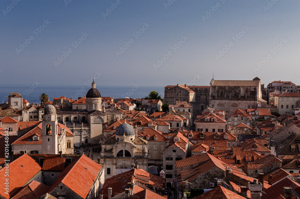 dubrovnik from the wall, aerial view of dubrovnik from the city walls. unesco.