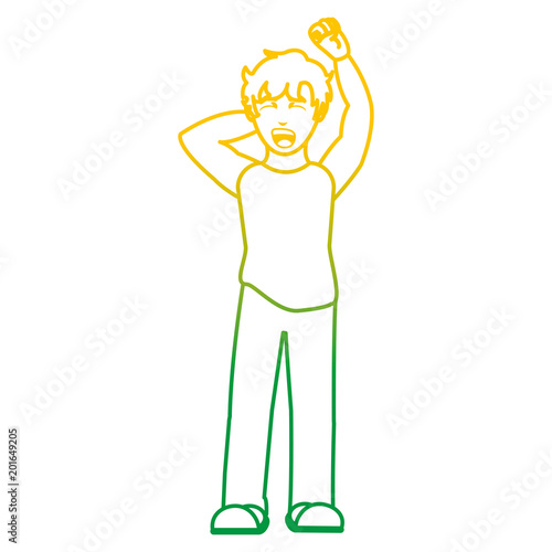degraded line man waking up with pijama and yawning