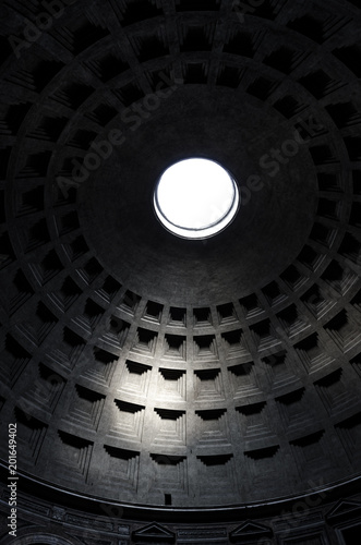 Pantheon in Rome, view of the ceiling of the Pantheon in Rome.