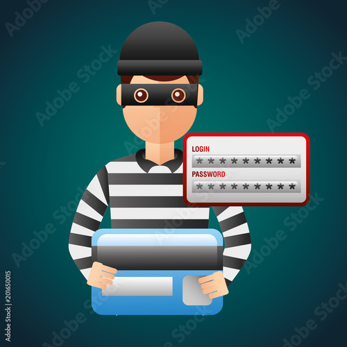 cyber security thief with card bank money access vector illustration