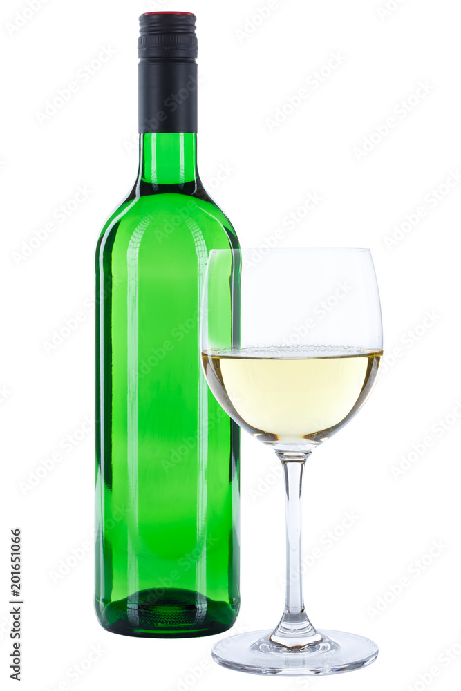 Wine bottle glass white green alcohol isolated on white Wine bottle glass white green alcohol isolated on white