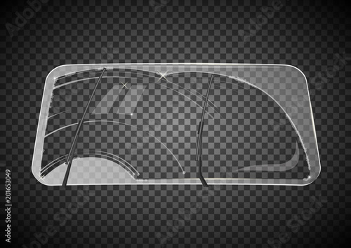 Two wiper cleans the glass. Rain and snow on transparent background. Transparent effect. Vector Illustration.