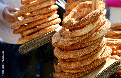 Greek Sesame Bread rings (Greek name is Koulouri Thessalonikis).
Street food menu in Greece