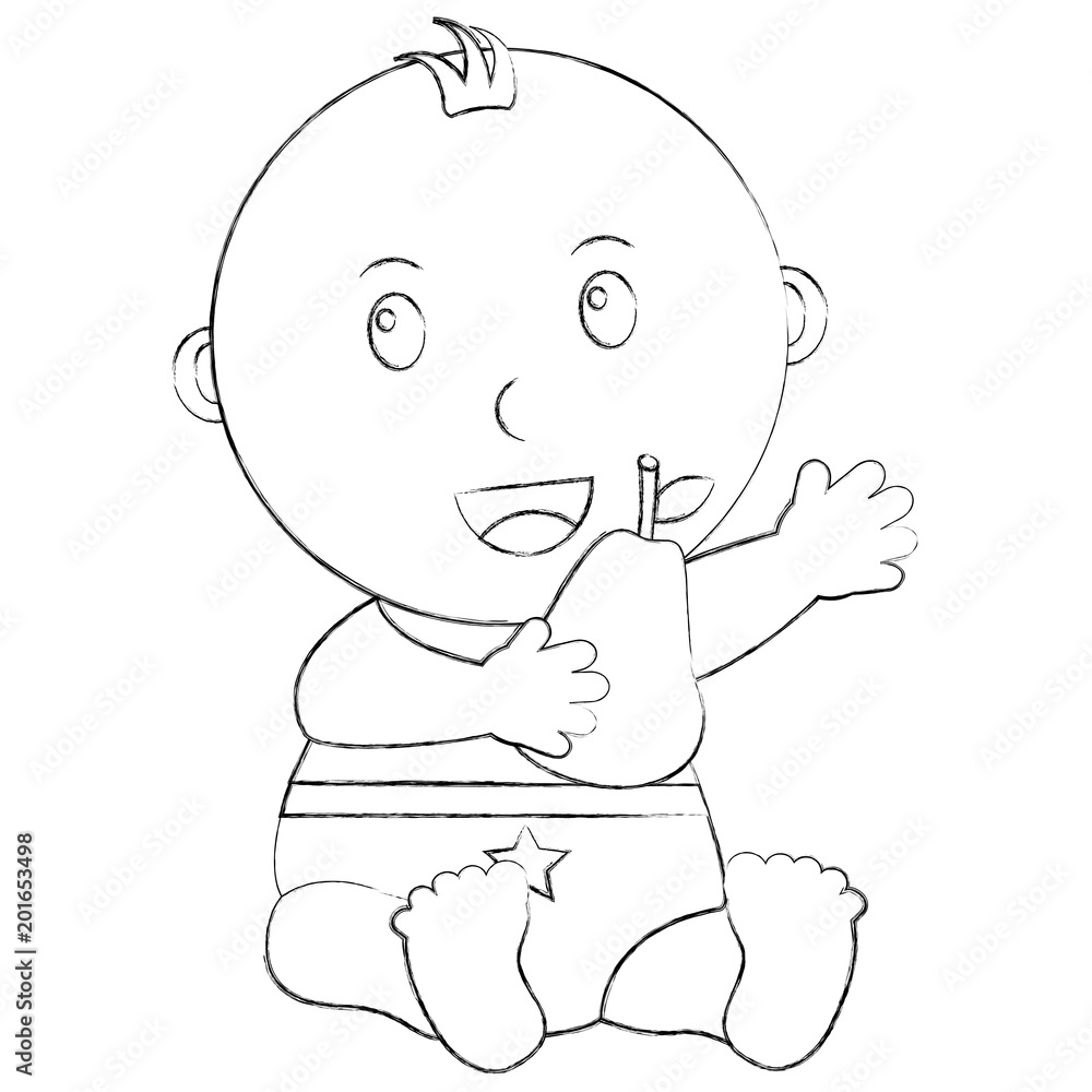 cute little baby boy sitting holding a pear vector illustration sketch cute little baby boy sitting holding a pear vector illustration sketch