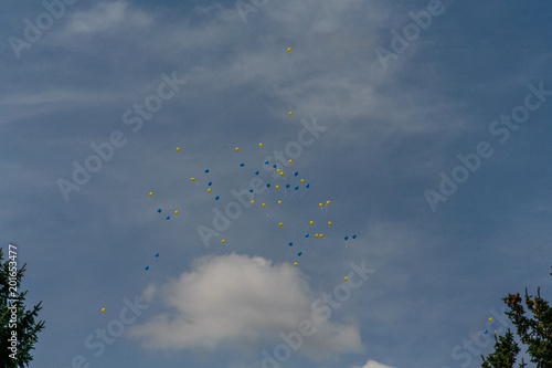 Floating balloons in the sky