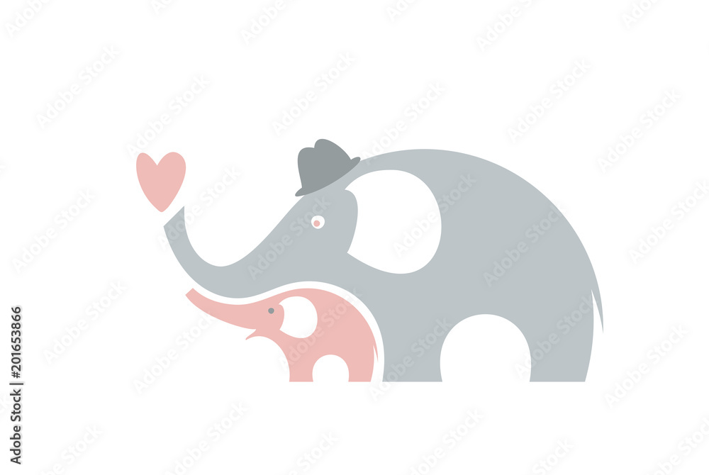 Naklejka premium Cute elephants. Happy fathers day.