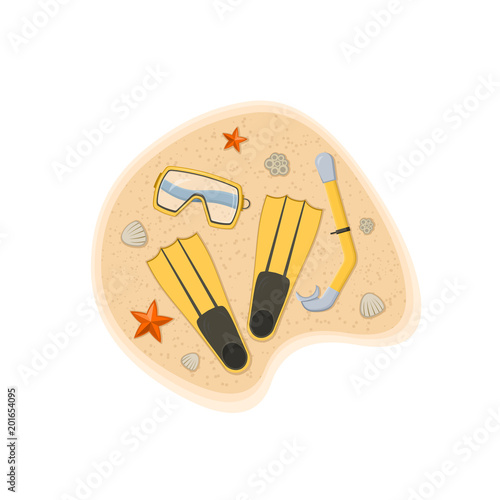 Summer design concept isolated on white background. Diving equipment. Vector Illustration.