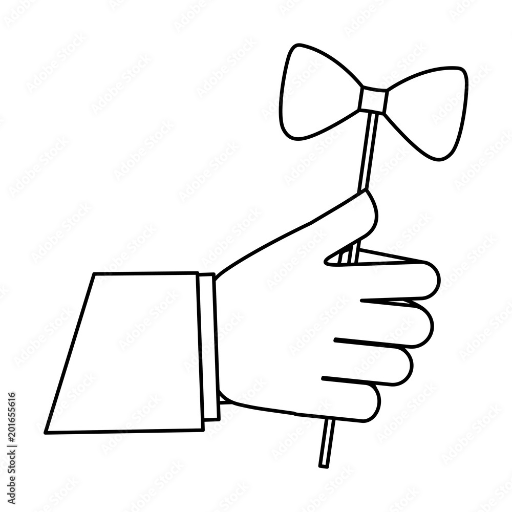 hand holding hipster bow tie in stick vector illustration outline