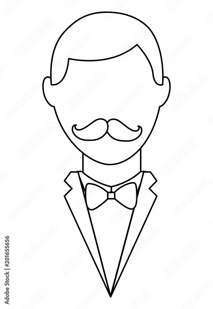 hipster man mustache and elegant suit vector illustration vector illustration outline