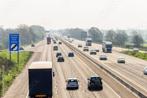 Sunny day view of UK motorway traffic photo