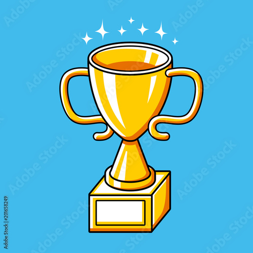 Golden trophy cup vector. Champion symbol.