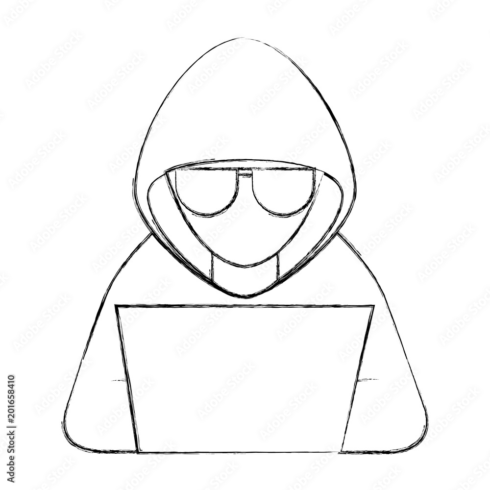 cyber security hacker with sunglasses character crime laptop computer