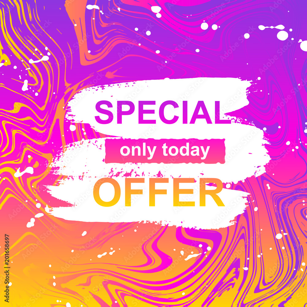 Vector Illustration. Summer card on hand draw splodge of paint and marble effect. Bright card witn special offer. Template gradient poster sale for today Vector Illustration. Summer card on hand draw splodge of paint and marble effect. Bright card witn special offer. Template gradient poster sale for today