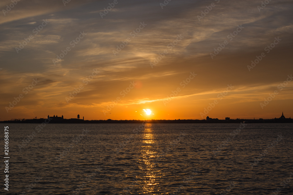 Sunset over New Jersey and Ellis Island