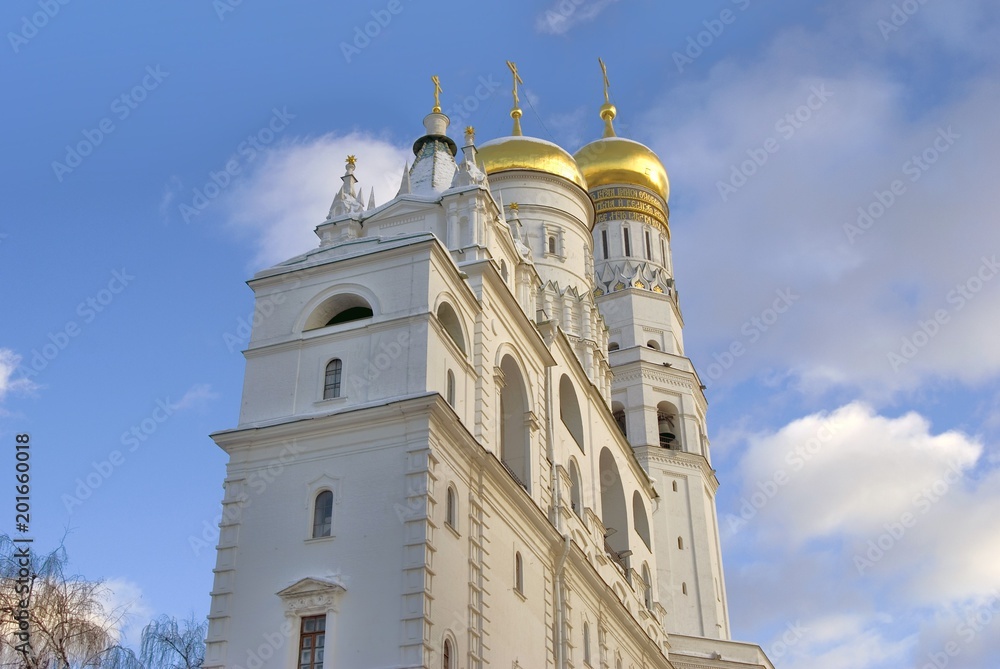 Architecture of Moscow Kremlin. Ivan Great Bell tower. Popular landmark. Color photo.