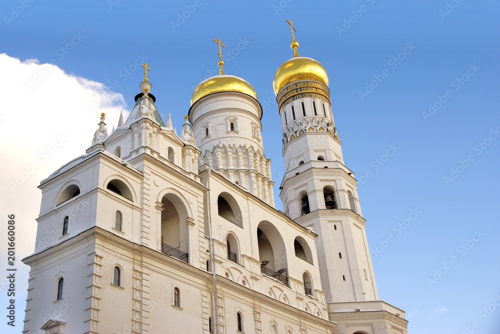 Ivan Great Bell tower. Architecture of Moscow Kremlin. Popular landmark. Color photo.