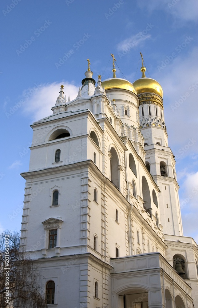 Ivan Great Bell tower. Architecture of Moscow Kremlin. Popular landmark. Color photo.