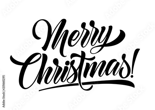 Merry Christmas decorative lettering. Christmas design element. Handwritten text, calligraphy. For greeting card, poster, banner, leaflet or brochure.