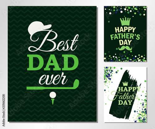 Fathers Day bright greeting posters in green colors. Vector illustration. All isolated and layered