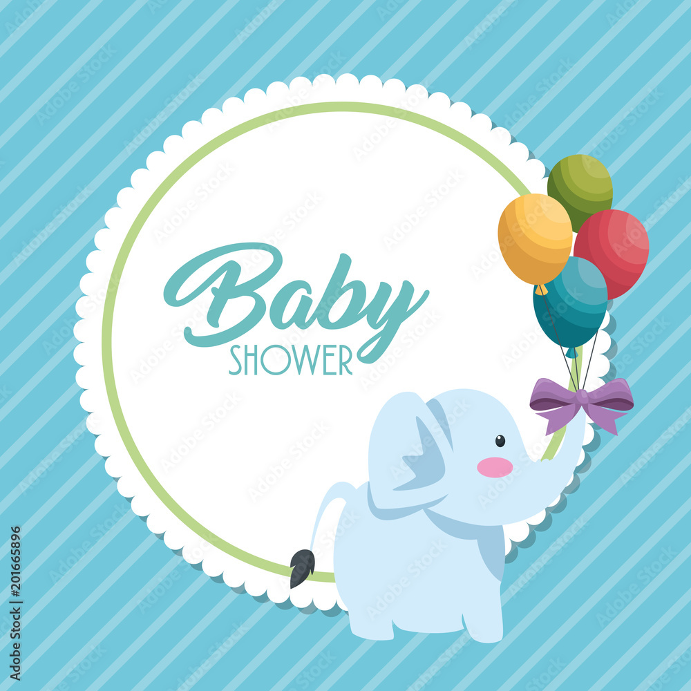 baby shower card with cute elephant vector illustration design