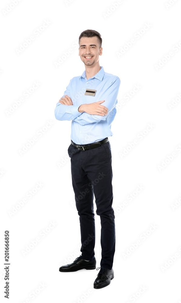 Portrait of male receptionist on white background Portrait of male receptionist on white background