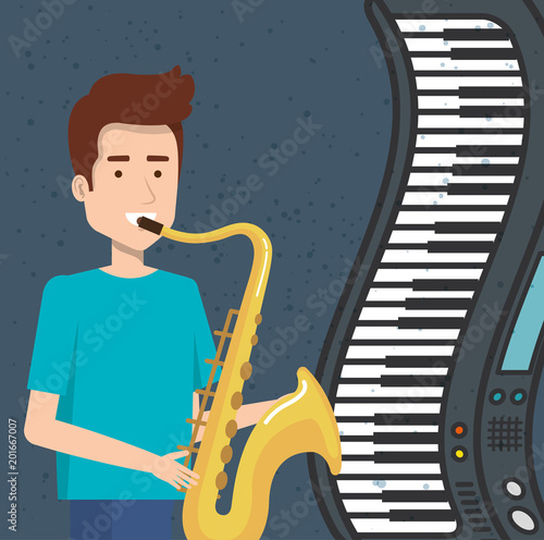 music festival live with man playing saxophone vector illustration design