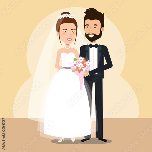 just married couple avatars characters vector illustration design