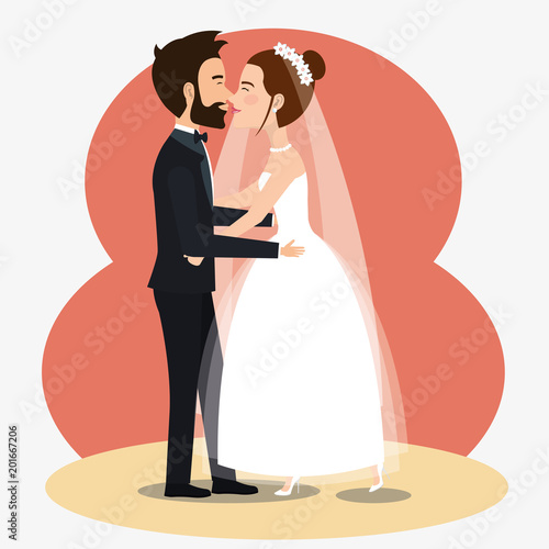 just married couple dancing avatars characters vector illustration design