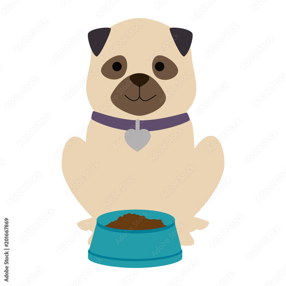 Naklejka premium cute dog breed with dish food character vector illustration design