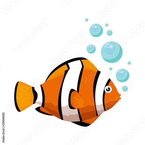 cute ornamental fish with air bubbles vector illustration design