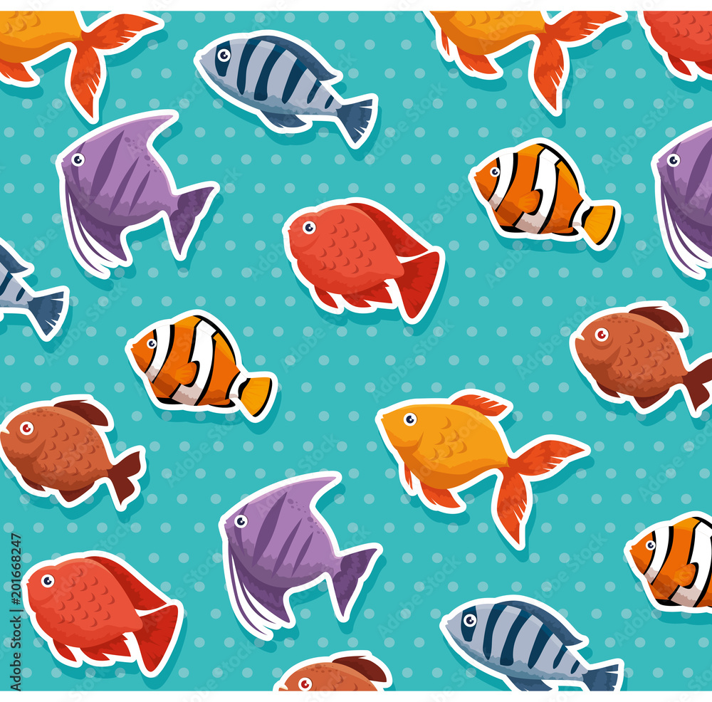 Naklejka premium cute ornamental fish pattern background vector illustration design