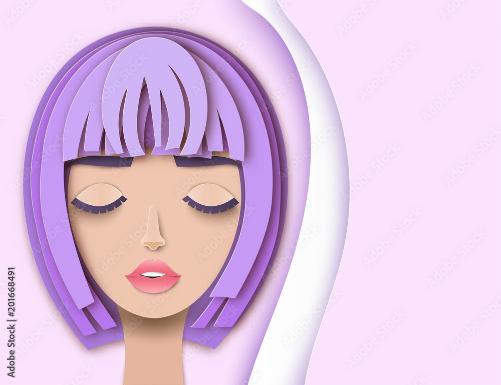 Vector portrait of young beautiful woman with short hair. Modern digital paper layered art. Origami style. Beauty and fashion concept Vector portrait of young beautiful woman with short hair. Modern digital paper layered art. Origami style. Beauty and fashion concept