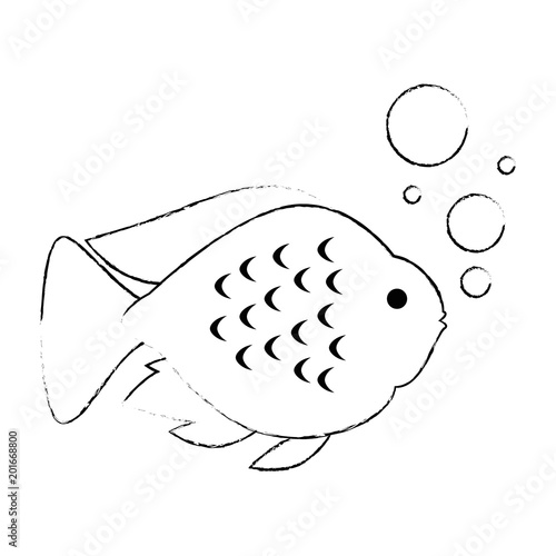 cute ornamental fish with air bubbles vector illustration design