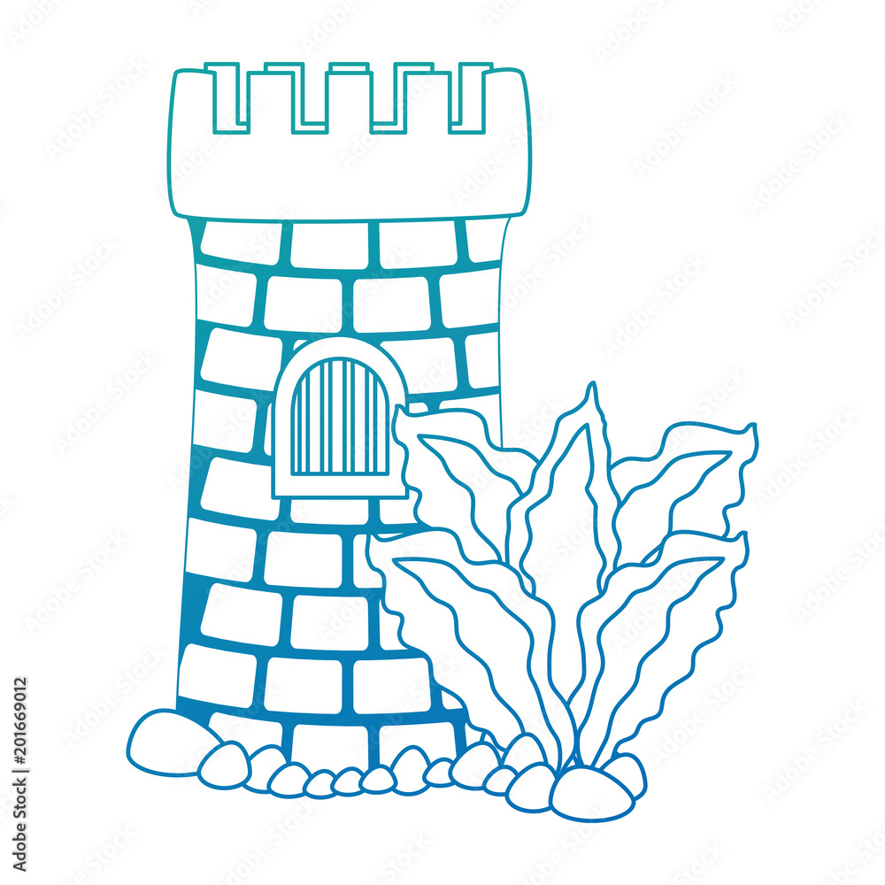 castle tower aquarium with seaweed decoration vector illustration