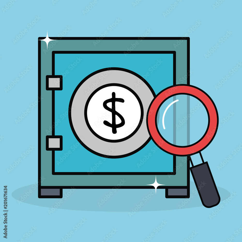 save money security box with magnifying glass vector illustration design save money security box with magnifying glass vector illustration design