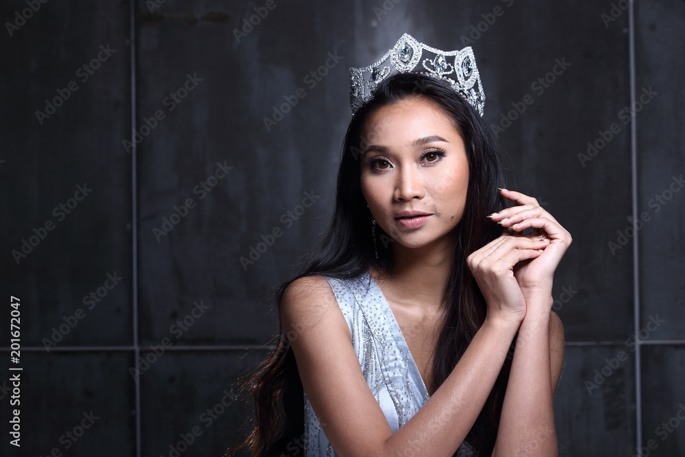 Fototapeta premium Miss Pageant Contest in Evening Ball Gown dress with Diamond Crown